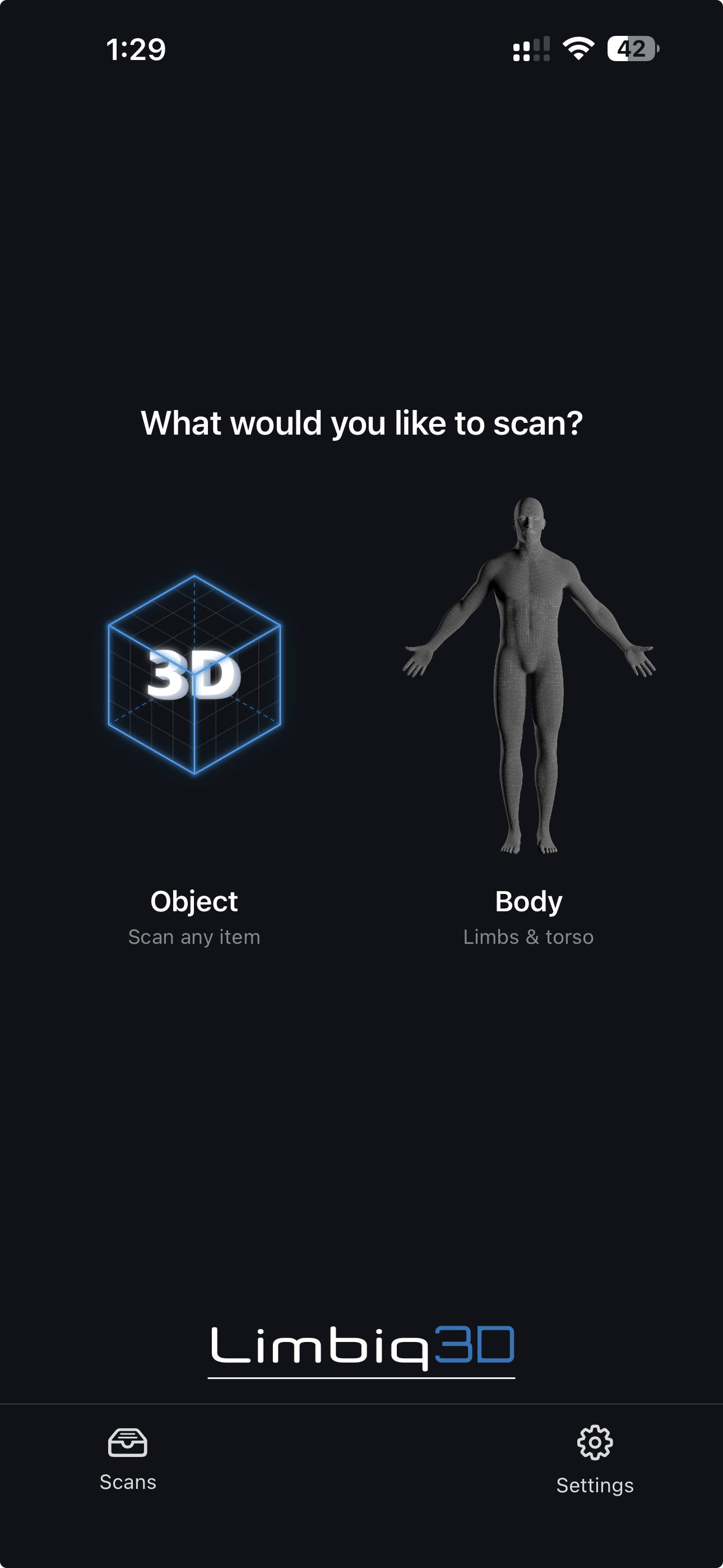 Limbiq3D — choose what to scan